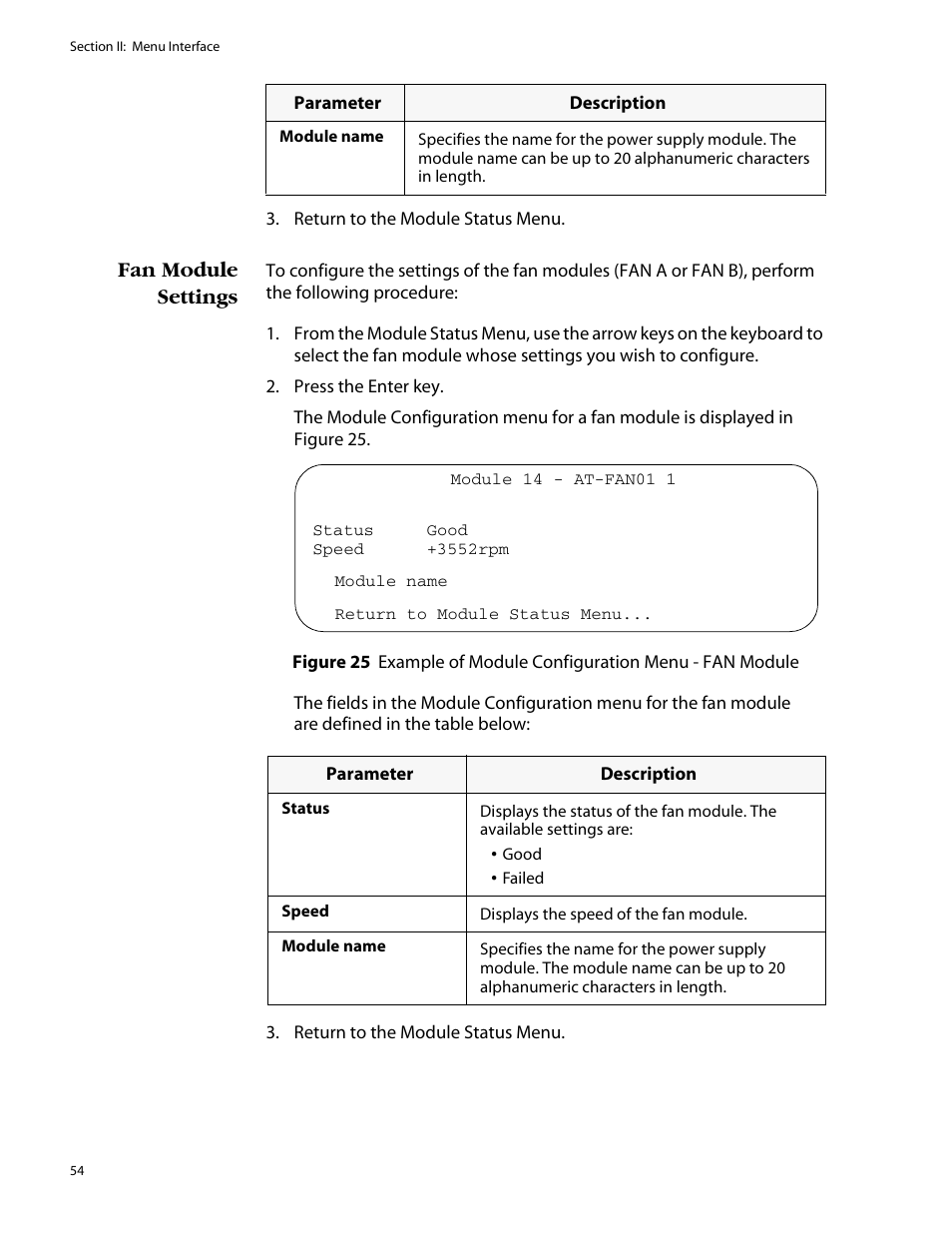 Fan module settings | Allied Telesis AT-S47 User Manual | Page 54 / 154