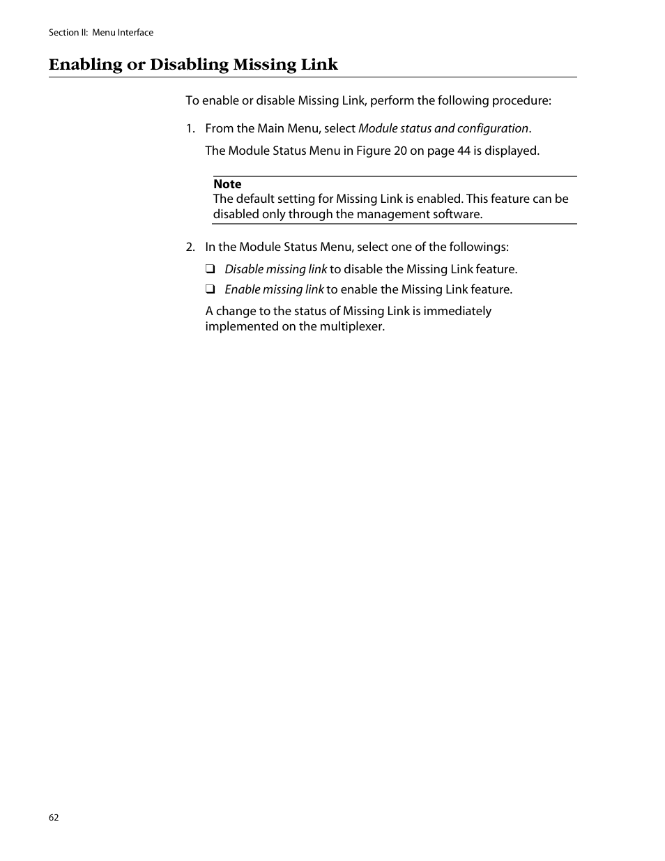 Enabling or disabling missing link | Allied Telesis AT-S47 User Manual | Page 62 / 154