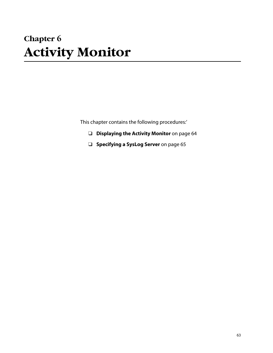 Chapter 6 activity monitor, Activity monitor, Chapter 6 | Allied Telesis AT-S47 User Manual | Page 63 / 154