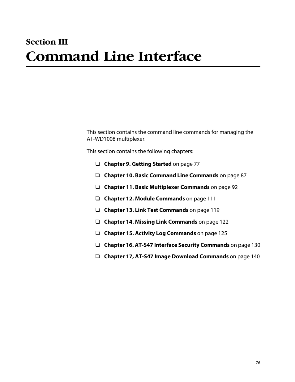 Command line interface | Allied Telesis AT-S47 User Manual | Page 76 / 154