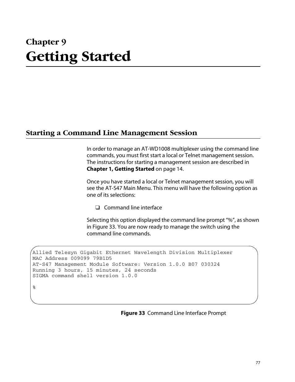 Getting started, Chapter 9 | Allied Telesis AT-S47 User Manual | Page 77 / 154