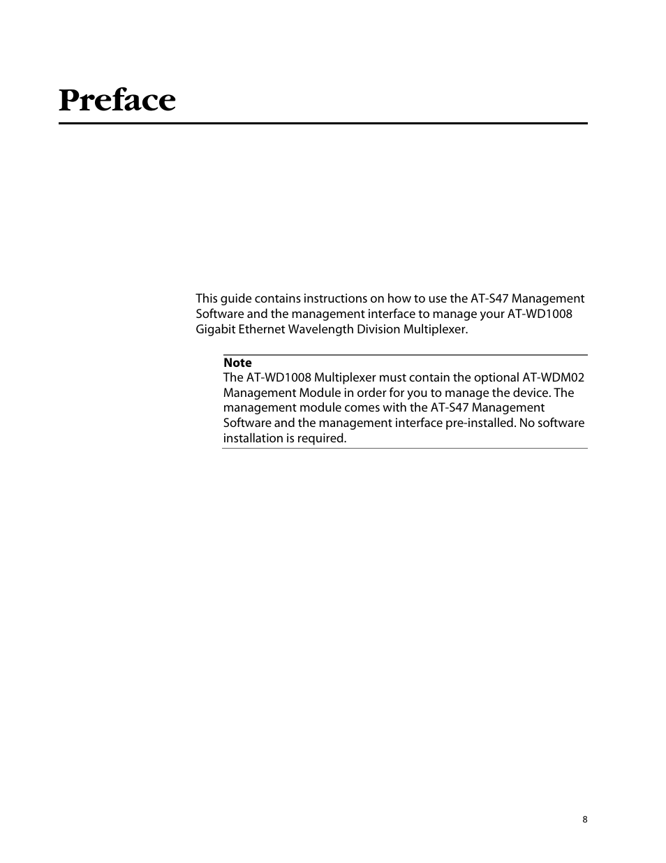 Preface | Allied Telesis AT-S47 User Manual | Page 8 / 154
