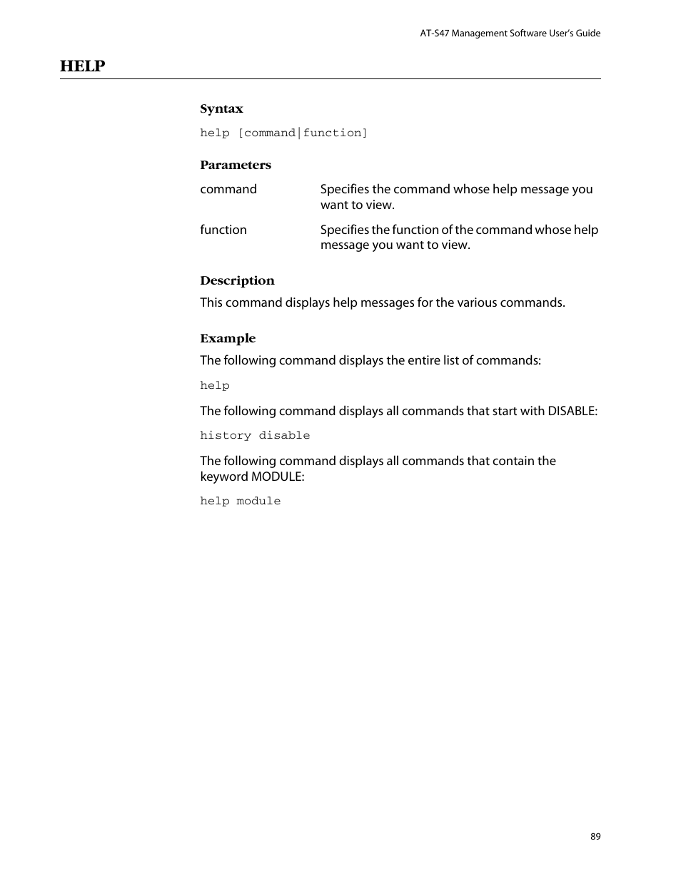 Help | Allied Telesis AT-S47 User Manual | Page 89 / 154