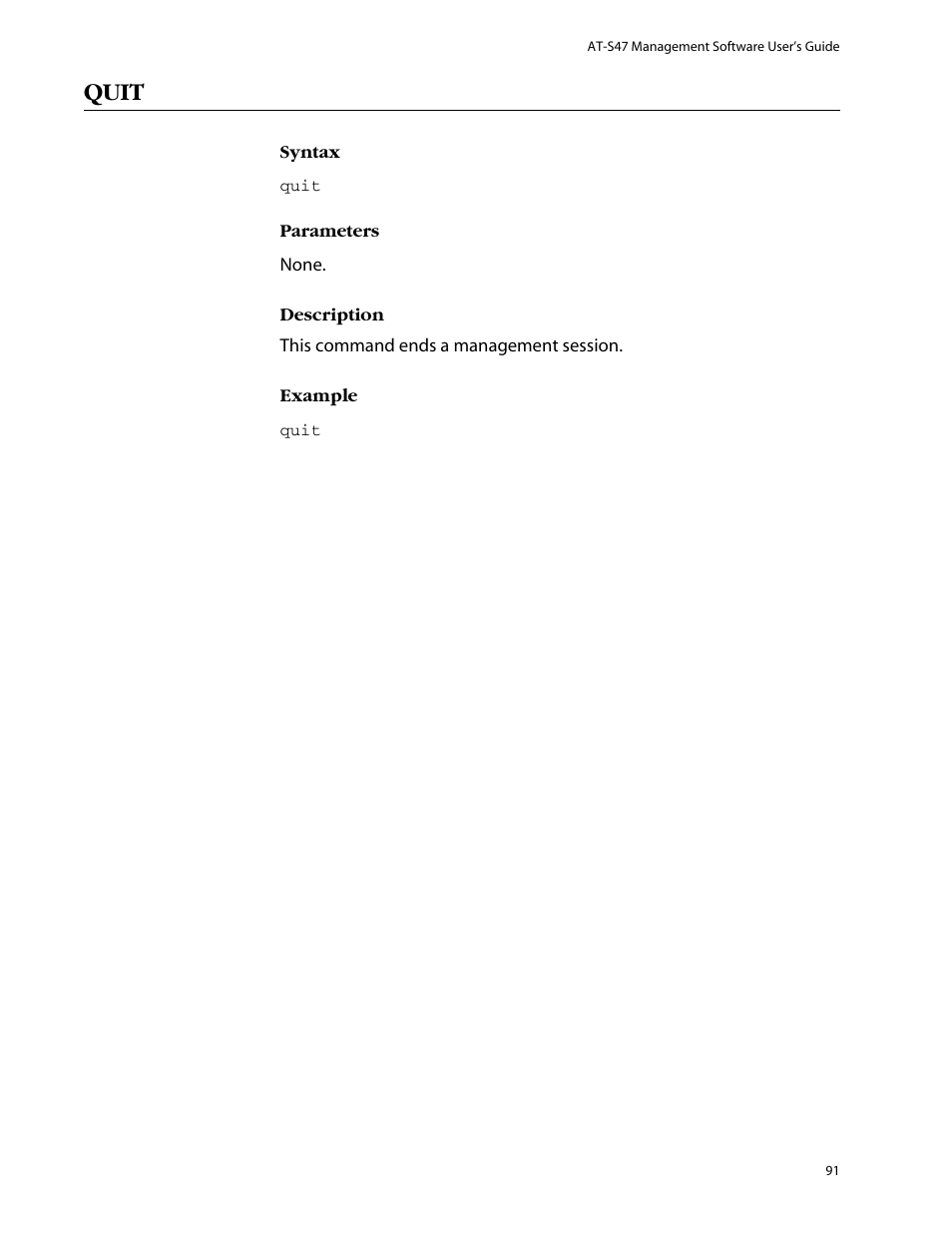 Quit | Allied Telesis AT-S47 User Manual | Page 91 / 154