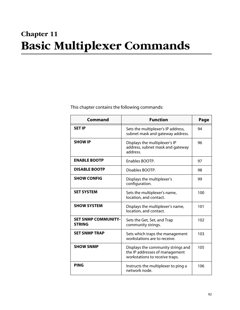 Basic multiplexer commands, Chapter 11 | Allied Telesis AT-S47 User Manual | Page 92 / 154