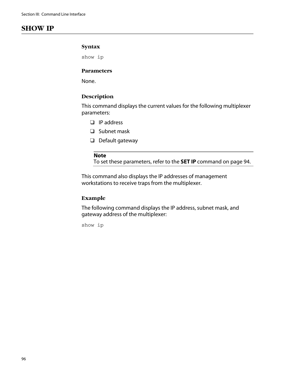 Show ip | Allied Telesis AT-S47 User Manual | Page 96 / 154