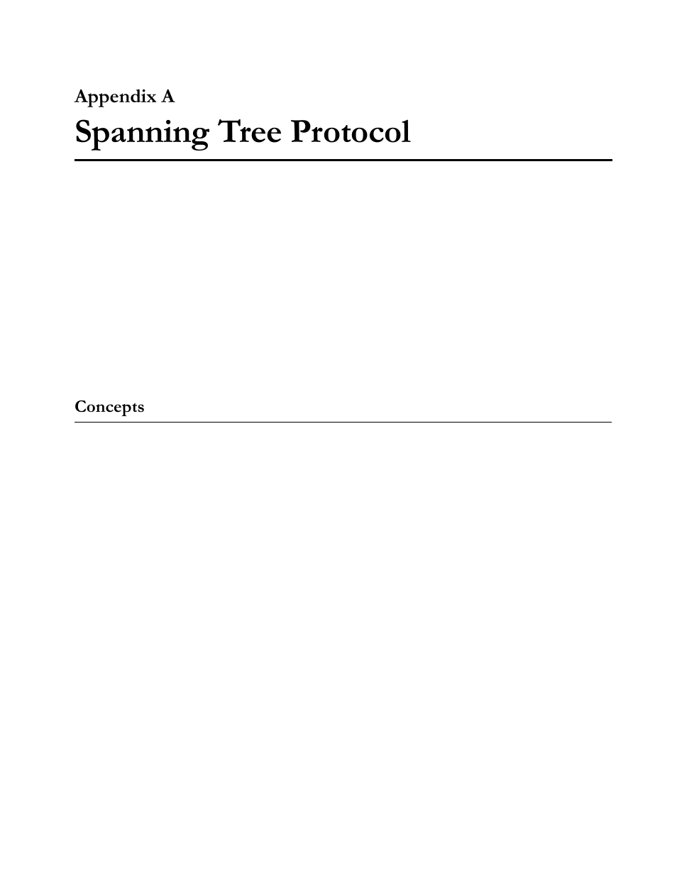 Appendixa, Spanning tree protocol, Concepts | Appendix a, Appendix a, spanning tree protoco, 6sdqqlqj#7uhh#3urwrfro, Sshqgl | Allied Telesis AT-S20 User Manual | Page 117 / 124