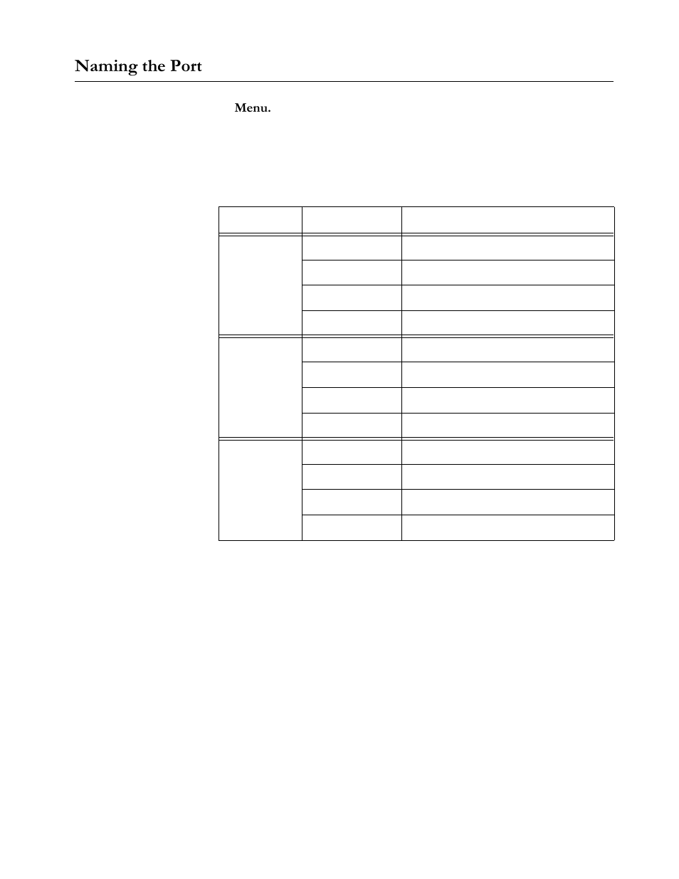 Naming the port, Menu, Table41 port numbering | Select a port number from the list, Naming the port -11, 1dplqj#wkh#3ruw | Allied Telesis AT-S20 User Manual | Page 41 / 124