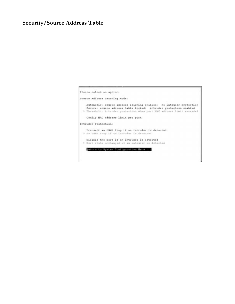 Security/source address table, Figure612 security/source address table, Security/source address table -12 | 6hfxulw\26rxufh#$gguhvv#7deoh | Allied Telesis AT-S20 User Manual | Page 86 / 124