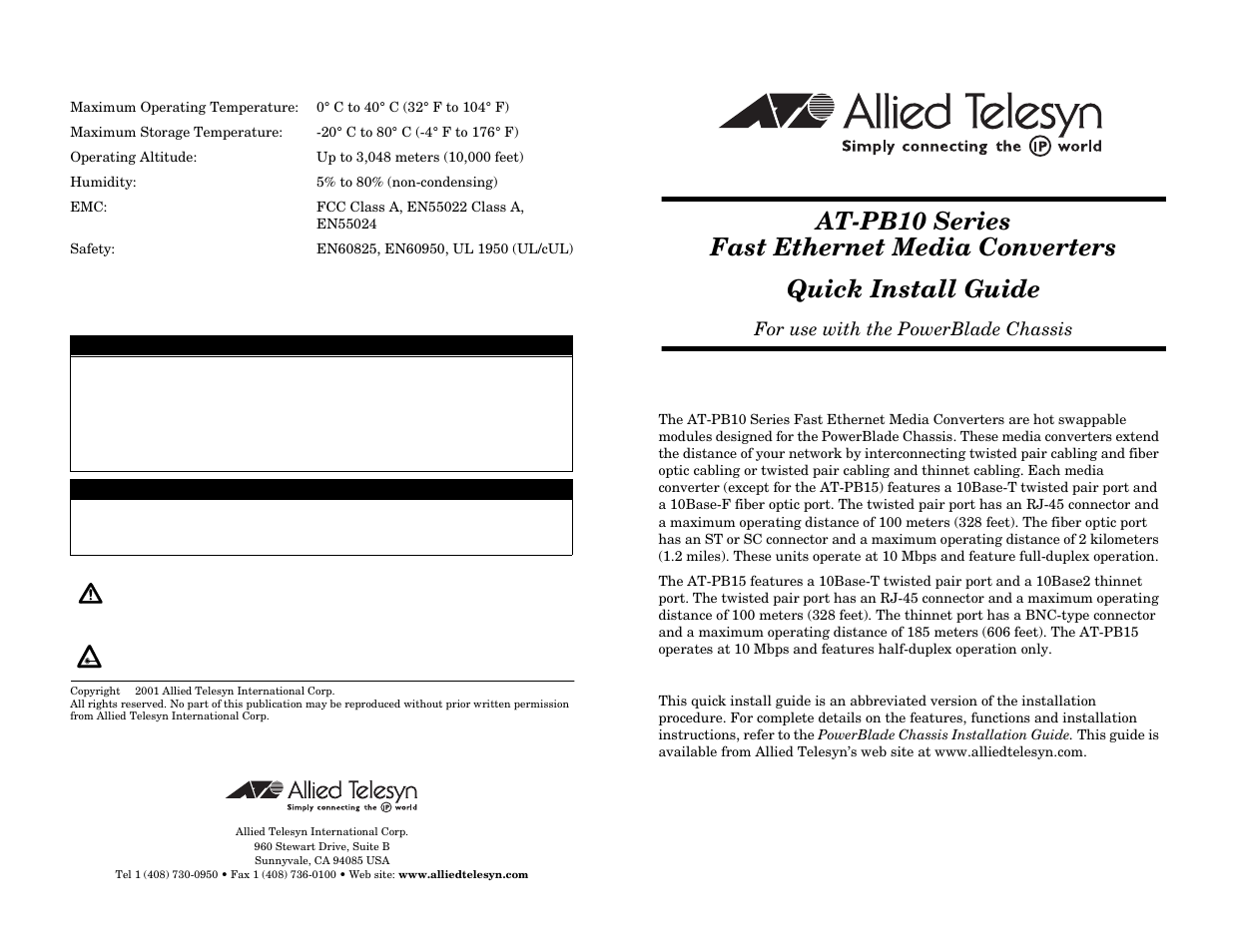 Allied Telesis AT-PB10 Series User Manual | 2 pages