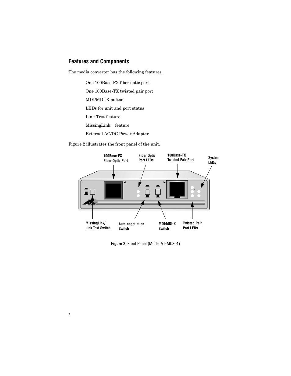 Features and components | Allied Telesis AT-MC303 User Manual | Page 12 / 46