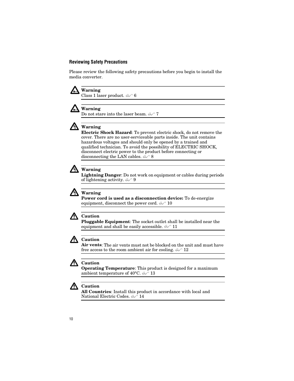 Reviewing safety precautions | Allied Telesis AT-MC303 User Manual | Page 20 / 46