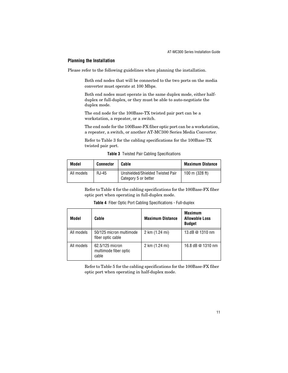 Planning the installation | Allied Telesis AT-MC303 User Manual | Page 21 / 46
