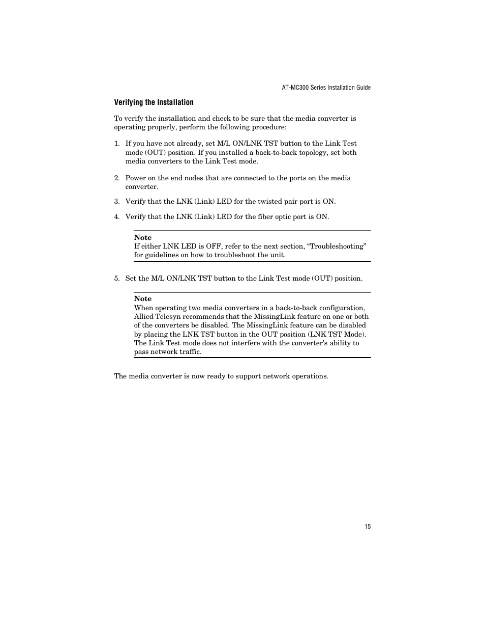 Verifying the installation | Allied Telesis AT-MC303 User Manual | Page 25 / 46