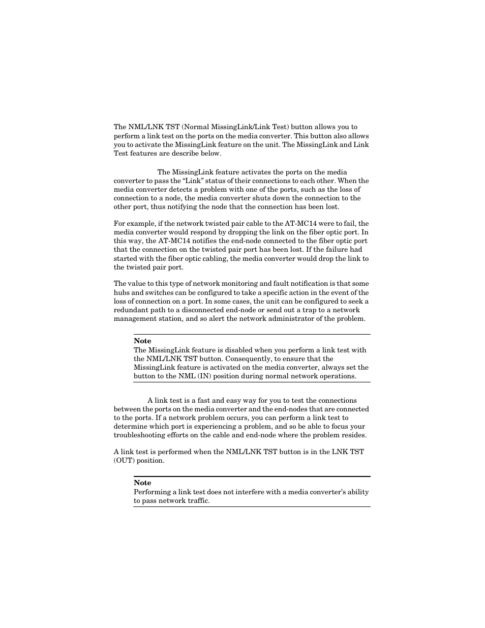 Nml/lnk tst button | Allied Telesis AT-MC14 User Manual | Page 14 / 44
