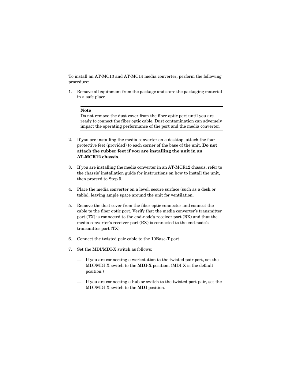 Installing the media converter | Allied Telesis AT-MC14 User Manual | Page 22 / 44