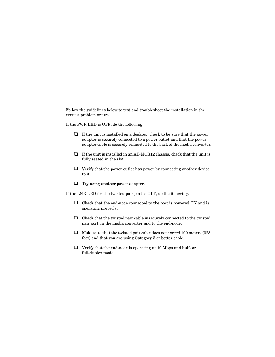 Chapter 3, Troubleshooting | Allied Telesis AT-MC14 User Manual | Page 25 / 44