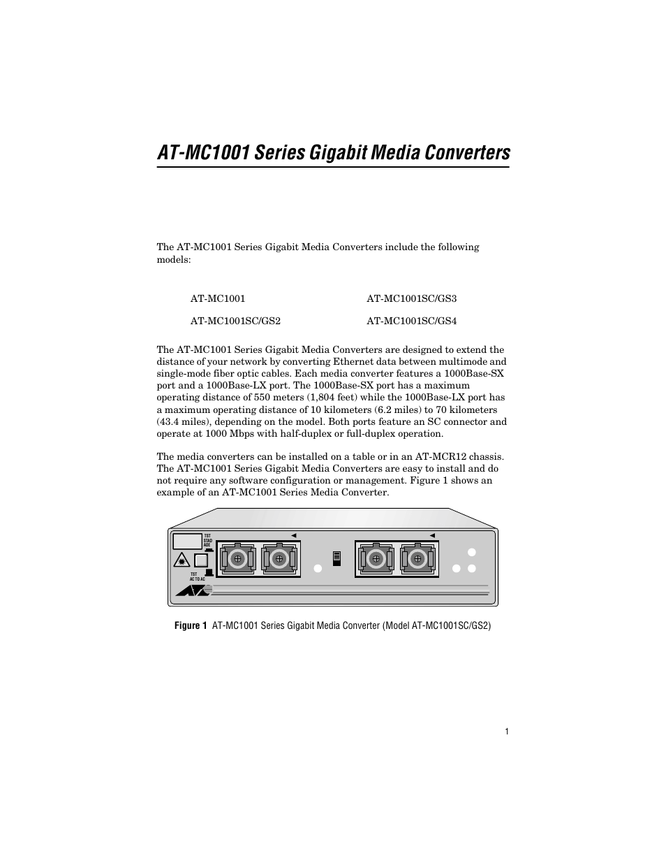 At-mc1001 series gigabit media converters, At-mc1001 | Allied Telesis AT-MC1001SC/GS4 User Manual | Page 11 / 44