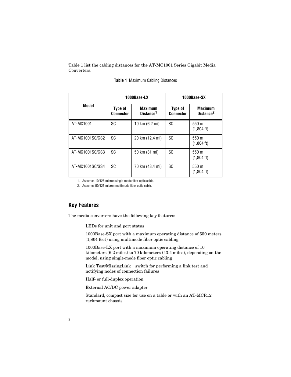 Key features | Allied Telesis AT-MC1001SC/GS4 User Manual | Page 12 / 44