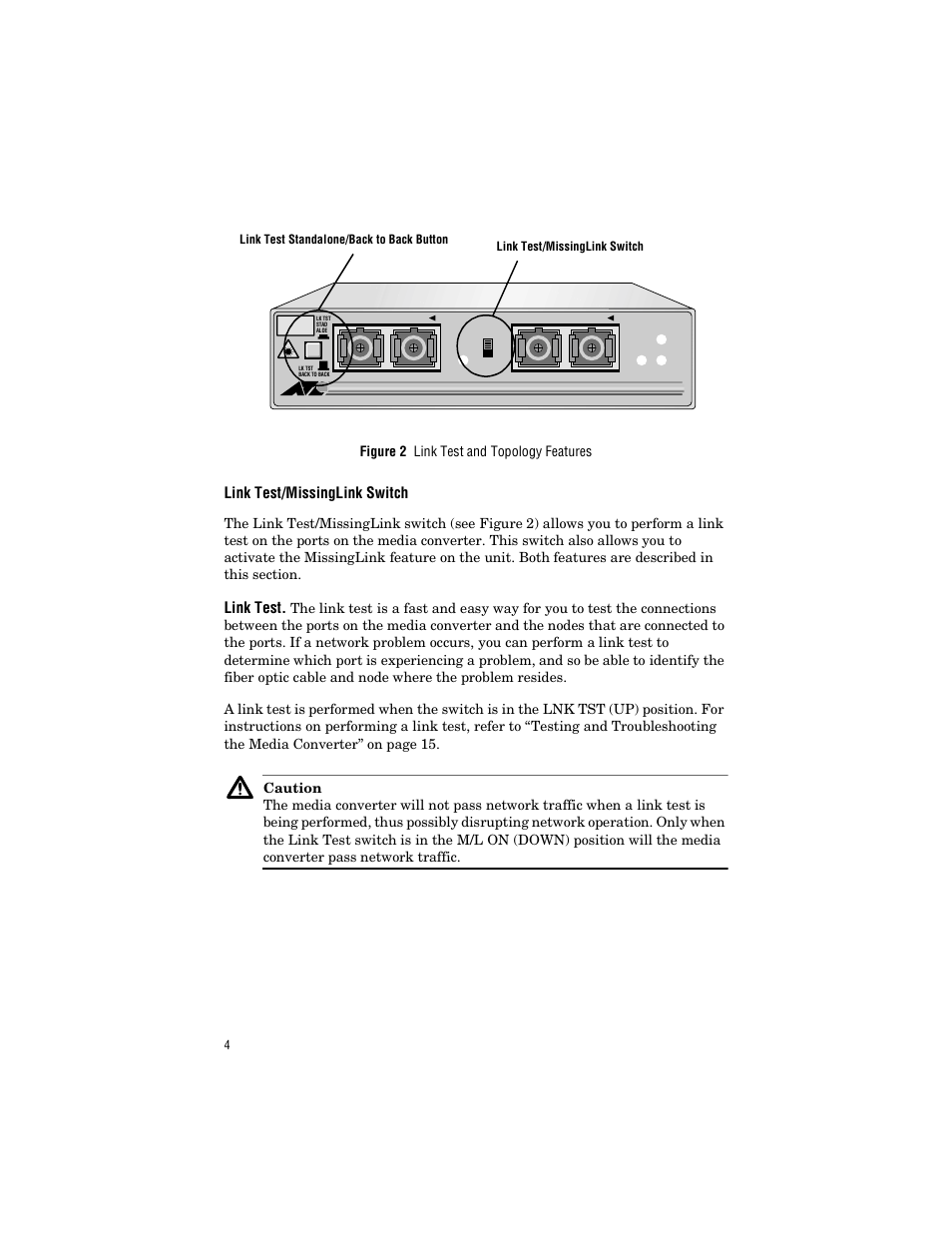 Link test/missinglink switch, Link test, Figure 2 link test and topology features | Allied Telesis AT-MC1001SC/GS4 User Manual | Page 14 / 44