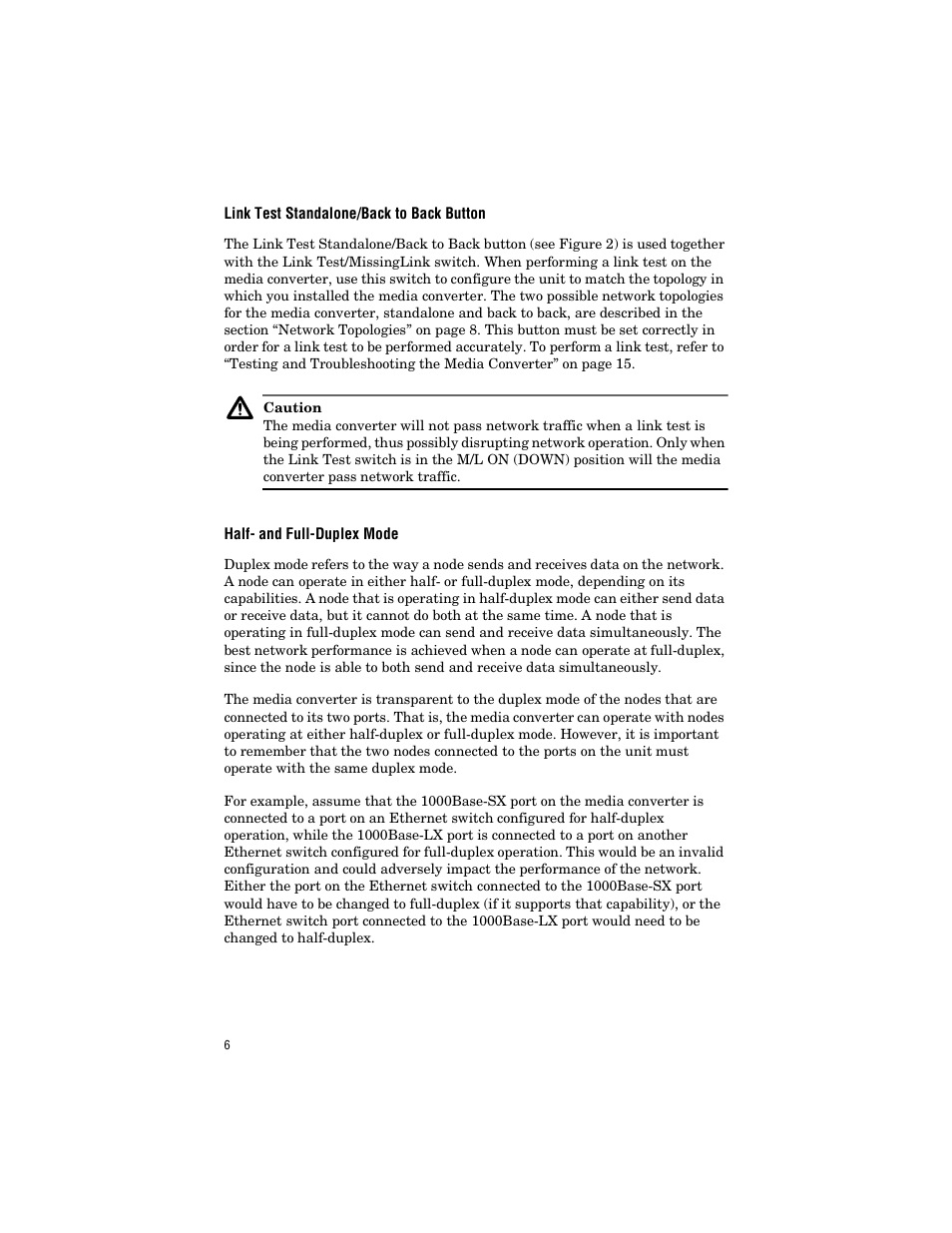 Link test standalone/back to back button, Half- and full-duplex mode | Allied Telesis AT-MC1001SC/GS4 User Manual | Page 16 / 44