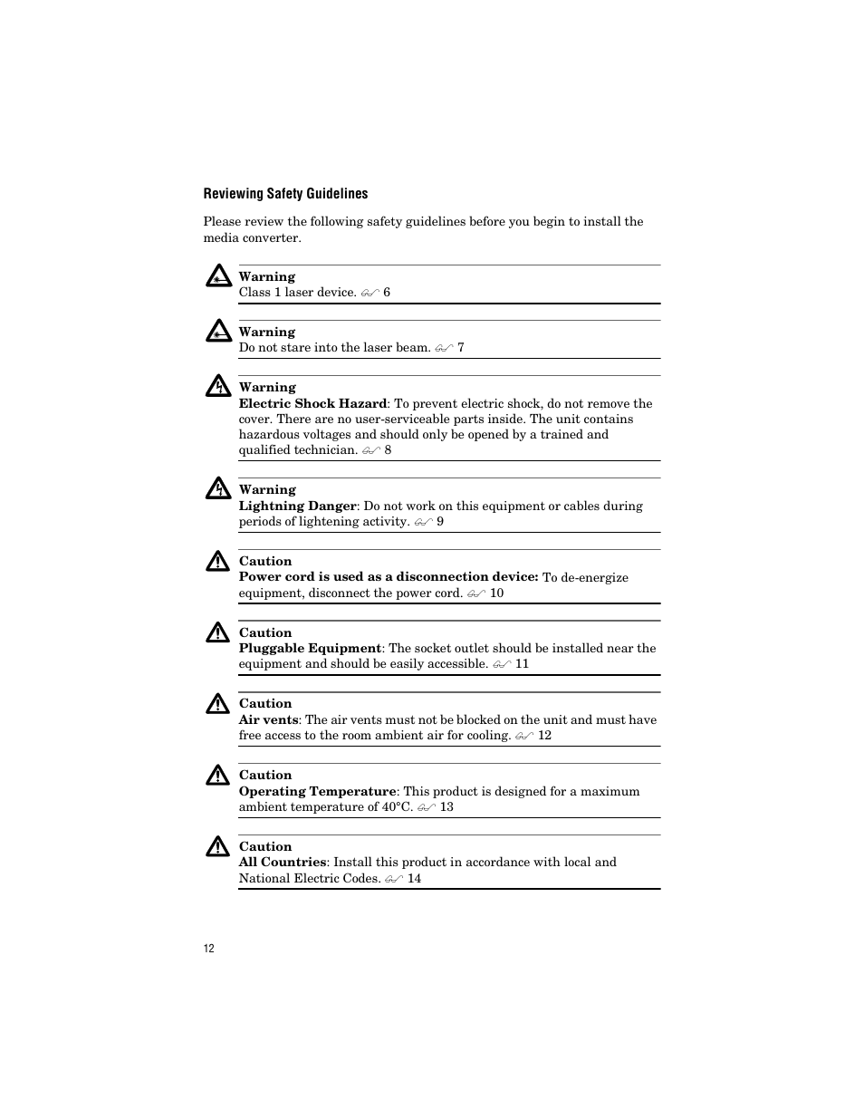 Reviewing safety guidelines | Allied Telesis AT-MC1001SC/GS4 User Manual | Page 22 / 44