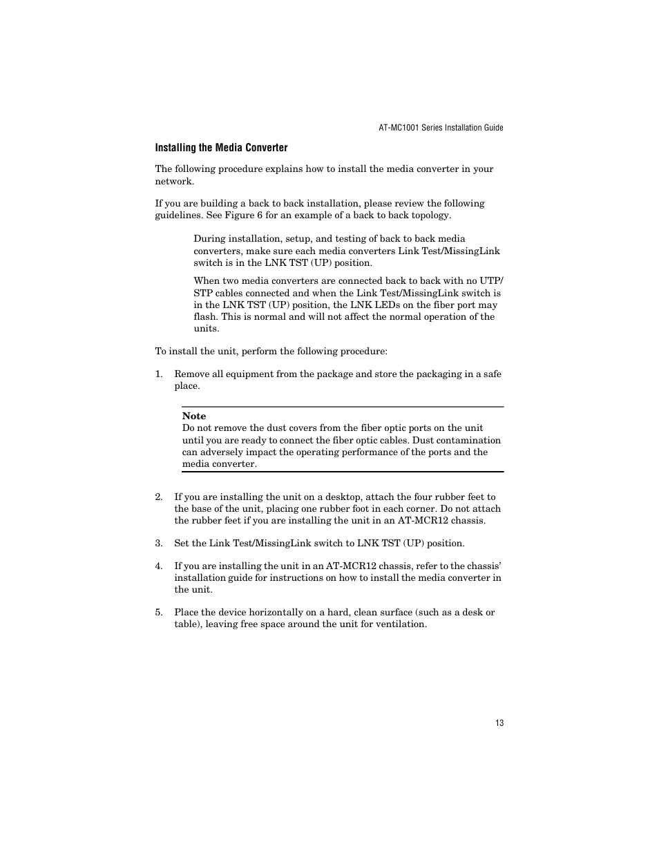 Installing the media converter | Allied Telesis AT-MC1001SC/GS4 User Manual | Page 23 / 44