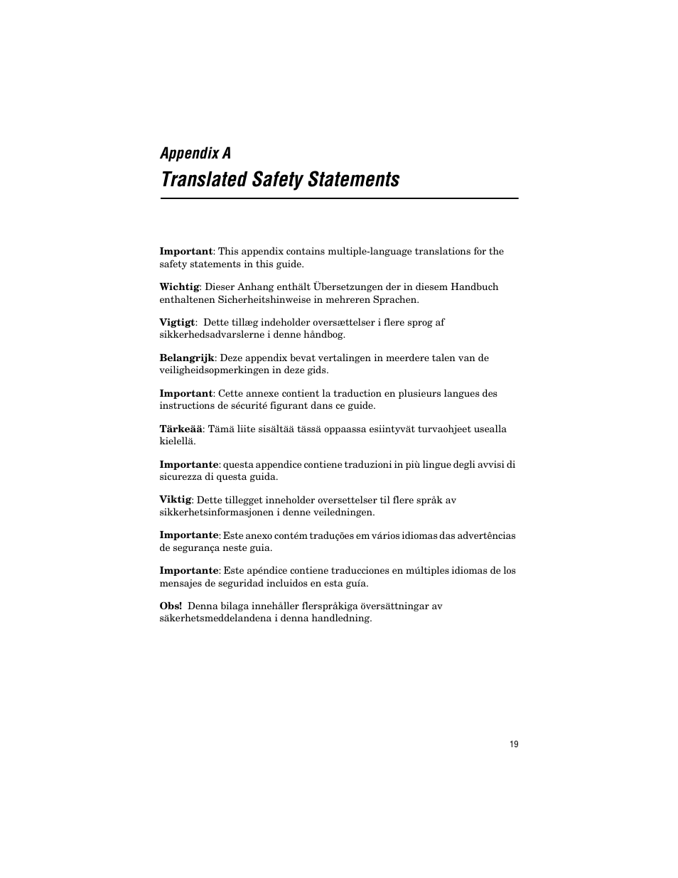 Translated safety statements, Appendix a | Allied Telesis AT-MC1001SC/GS4 User Manual | Page 29 / 44