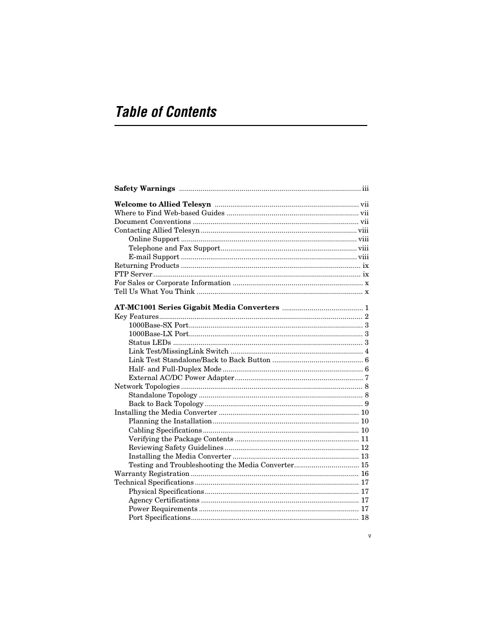 Allied Telesis AT-MC1001SC/GS4 User Manual | Page 5 / 44