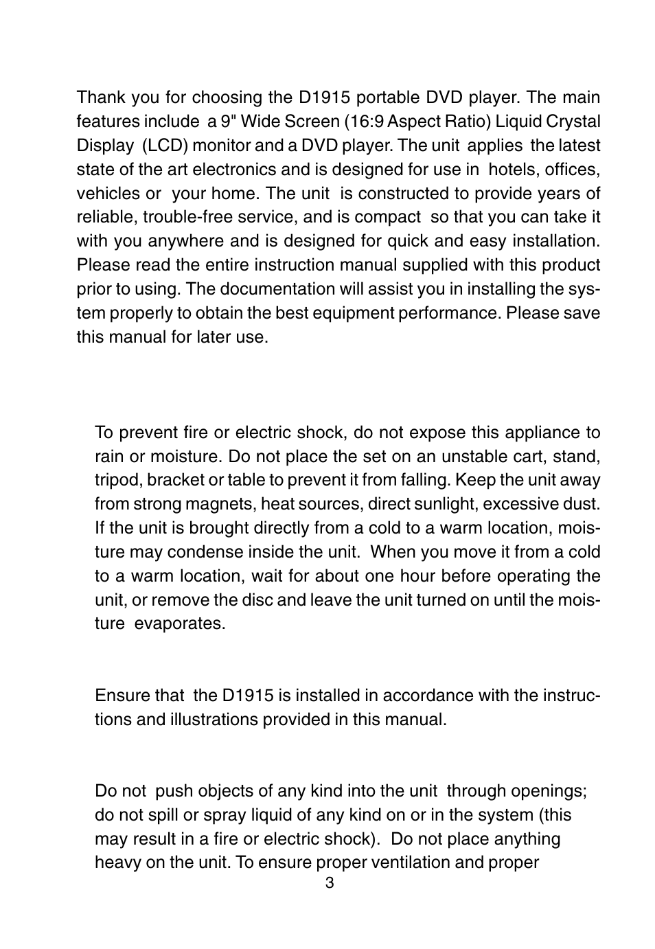 Audiovox D1915 User Manual | Page 3 / 33