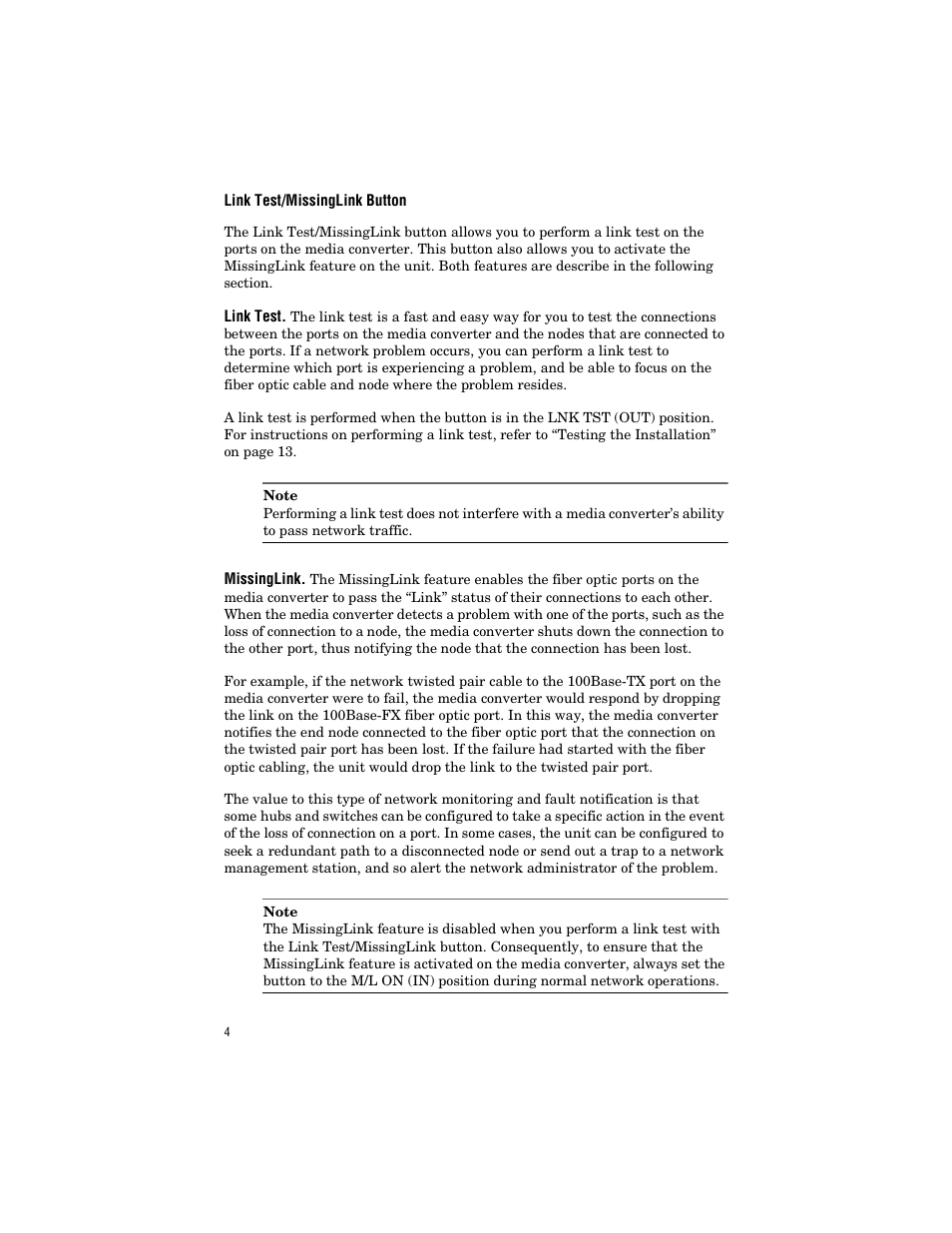Link test/missinglink button | Allied Telesis AT-MC103ST/FS3, FS4 User Manual | Page 14 / 48