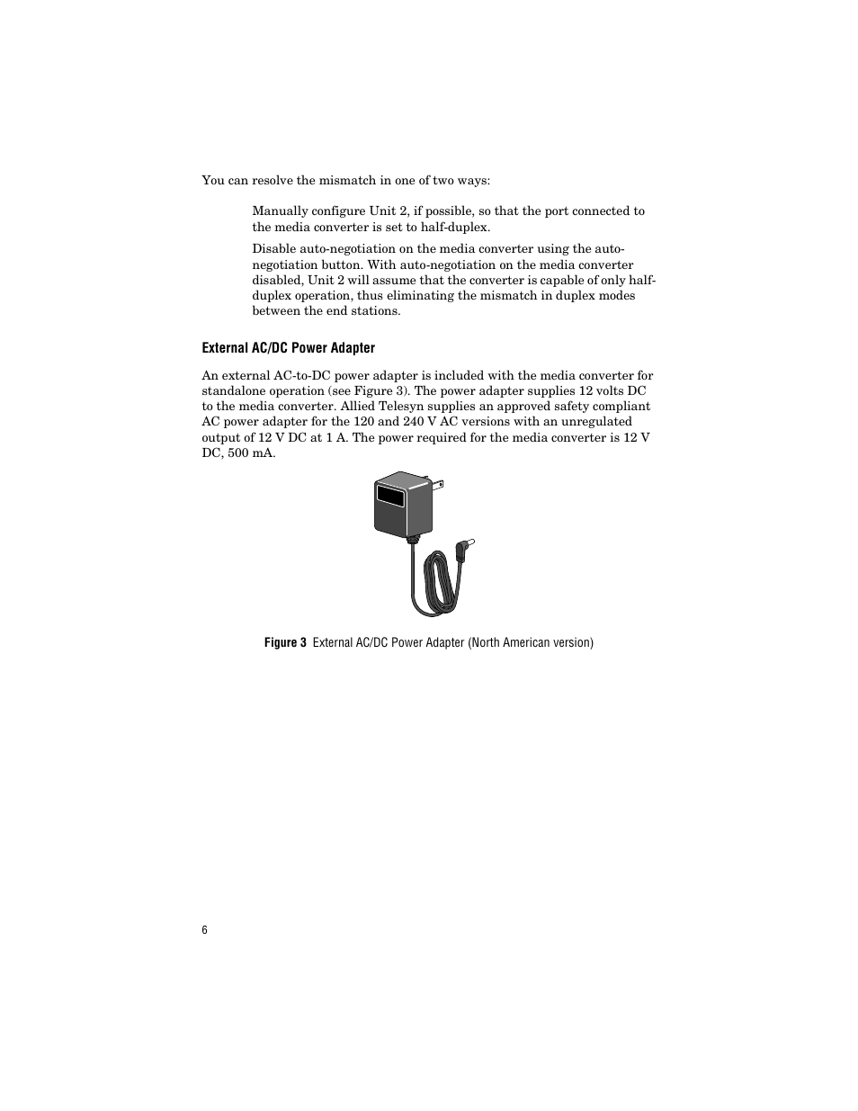 External ac/dc power adapter, External ac/dc power adapte | Allied Telesis AT-MC103ST/FS3, FS4 User Manual | Page 16 / 48
