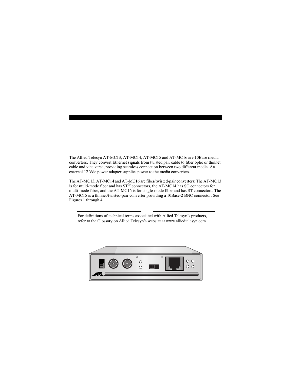 At-mc1x family of media converters, Overview | Allied Telesis AT-MC16 User Manual | Page 3 / 30