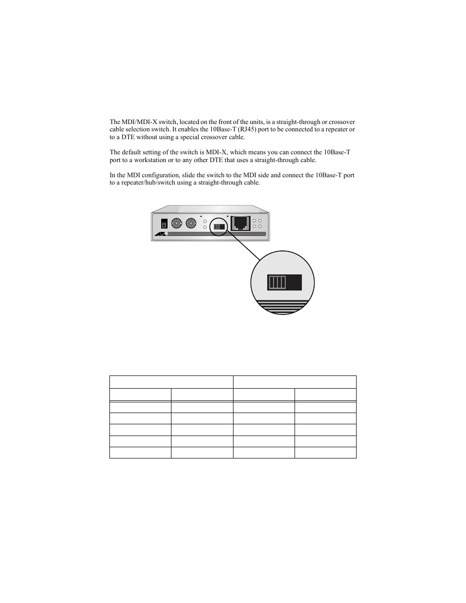Mdi/mdi-x switch, Figure6: mdi/mdi-x switch, Table 1: rj45 pinout | Ec nk | Allied Telesis AT-MC16 User Manual | Page 7 / 30