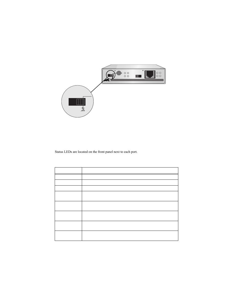 Figure8: internal termination switch, Leds, Table 2: media converter leds | Figure 8: internal termination switch | Allied Telesis AT-MC16 User Manual | Page 9 / 30