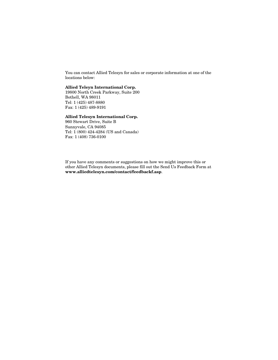 For sales or corporate information, Tell us what you think | Allied Telesis AT-MC16 User Manual | Page 10 / 50