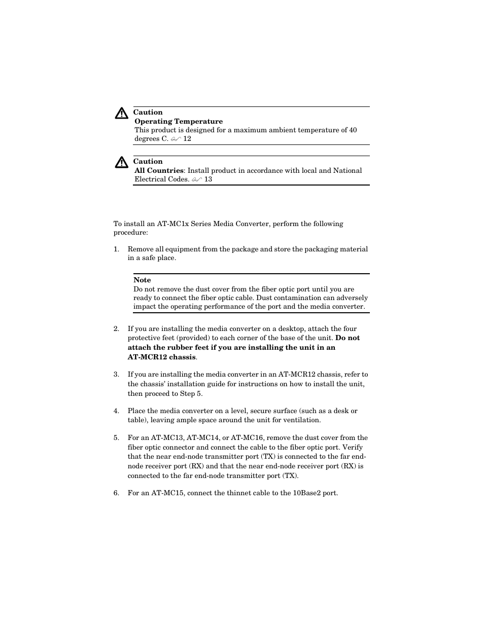 Installing the media converter | Allied Telesis AT-MC16 User Manual | Page 26 / 50