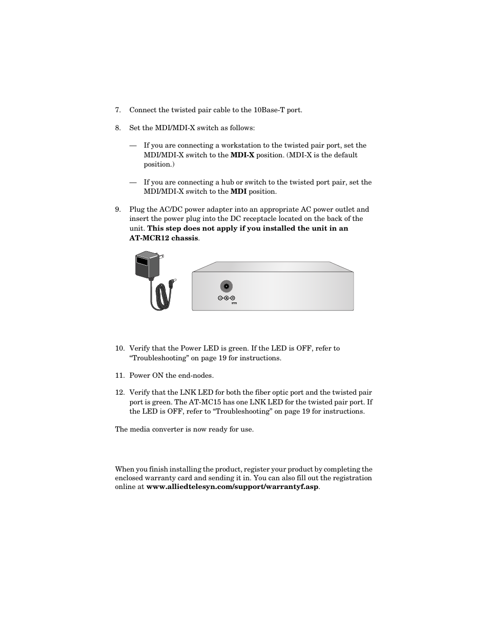 Warranty registration | Allied Telesis AT-MC16 User Manual | Page 27 / 50