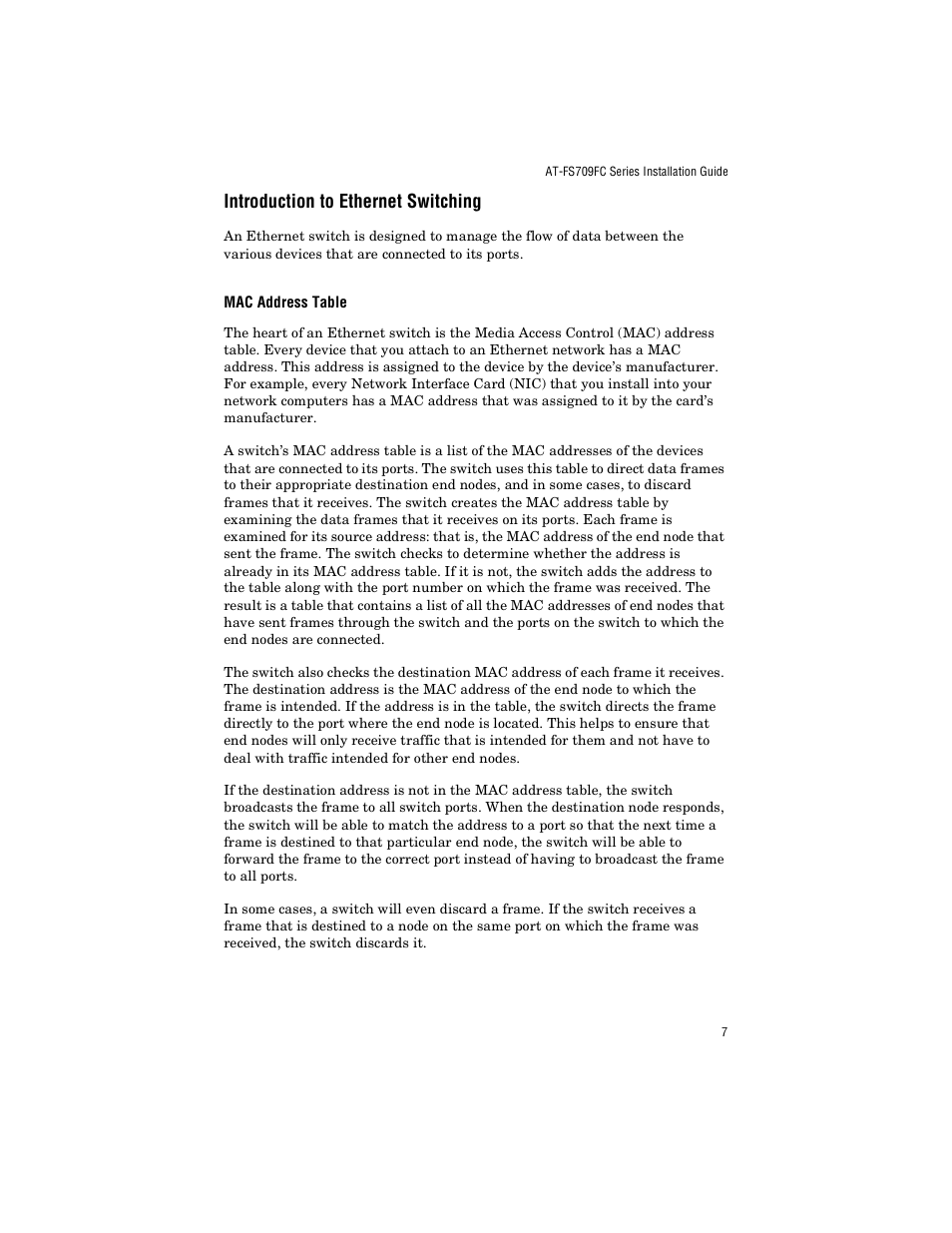Introduction to ethernet switching, Mac address table | Allied Telesis AT-FS709FC User Manual | Page 17 / 46