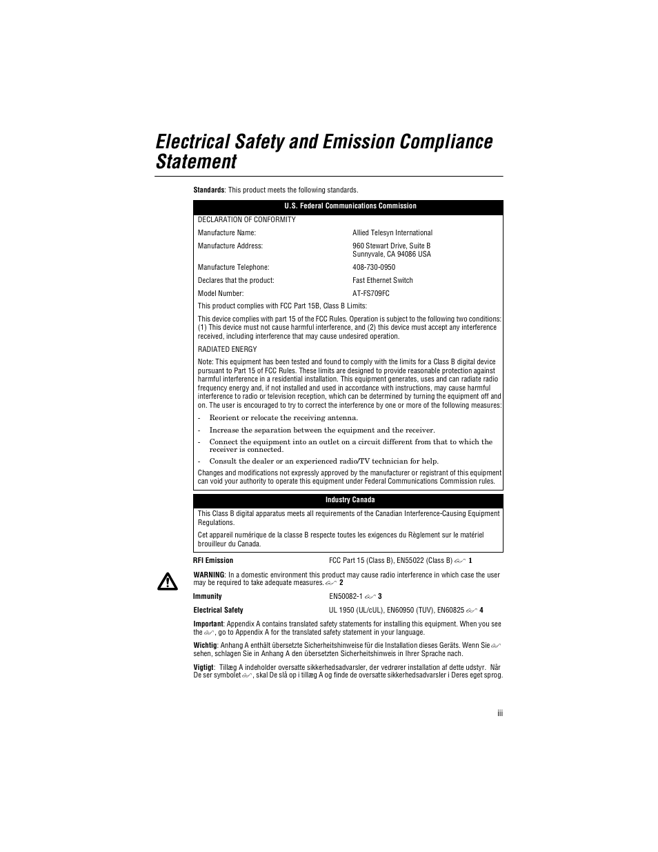 Allied Telesis AT-FS709FC User Manual | Page 3 / 46