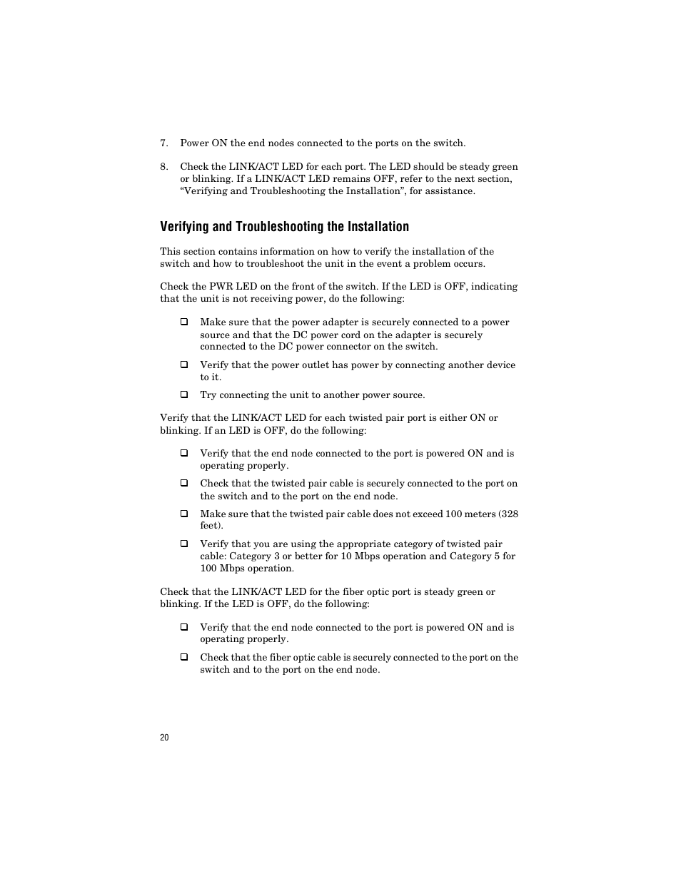 Verifying and troubleshooting the installation | Allied Telesis AT-FS709FC User Manual | Page 30 / 46