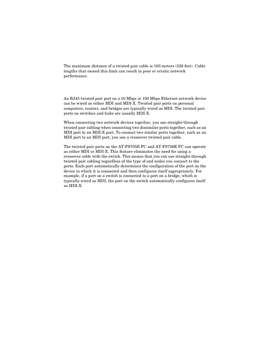 Maximum distance, Auto mdi/mdi-x, Maximum distance auto mdi/mdi-x | Allied Telesis AT-FS706E FC User Manual | Page 14 / 50