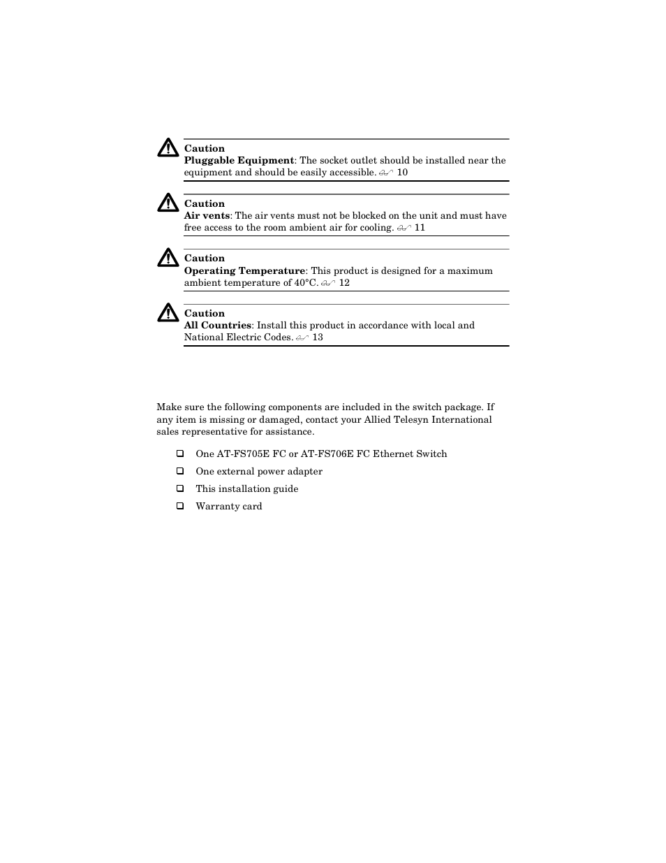 Verifying the package contents | Allied Telesis AT-FS706E FC User Manual | Page 28 / 50