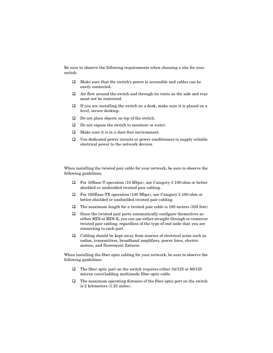 Selecting a site for the switch | Allied Telesis AT-FS706E FC User Manual | Page 29 / 50