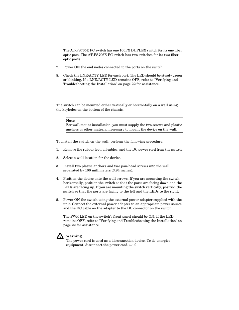 Installing the switch on a wall | Allied Telesis AT-FS706E FC User Manual | Page 31 / 50