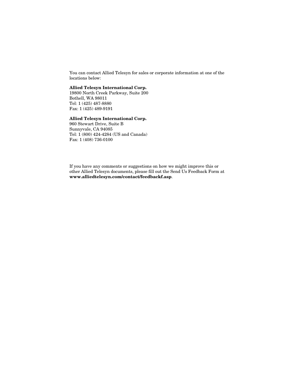 For sales or corporate information, Tell us what you think | Allied Telesis AT-FS217 User Manual | Page 10 / 44