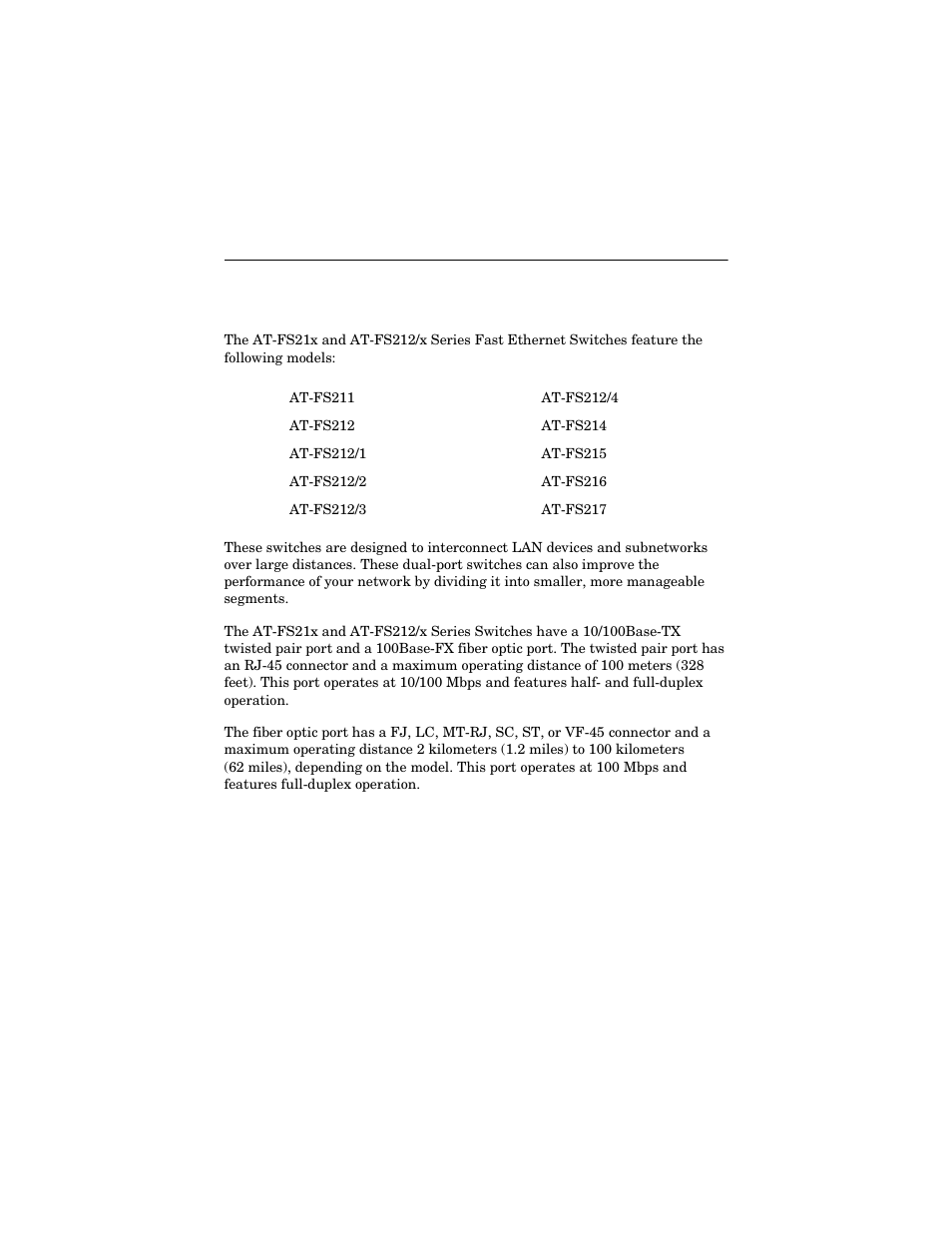 Chapter 1, Overview | Allied Telesis AT-FS217 User Manual | Page 11 / 44