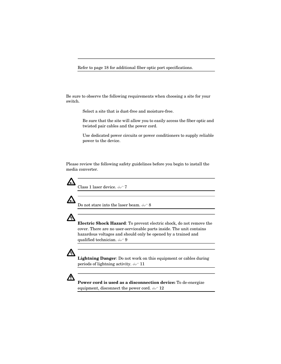 Selecting a site, Reviewing safety guidelines | Allied Telesis AT-FS217 User Manual | Page 19 / 44