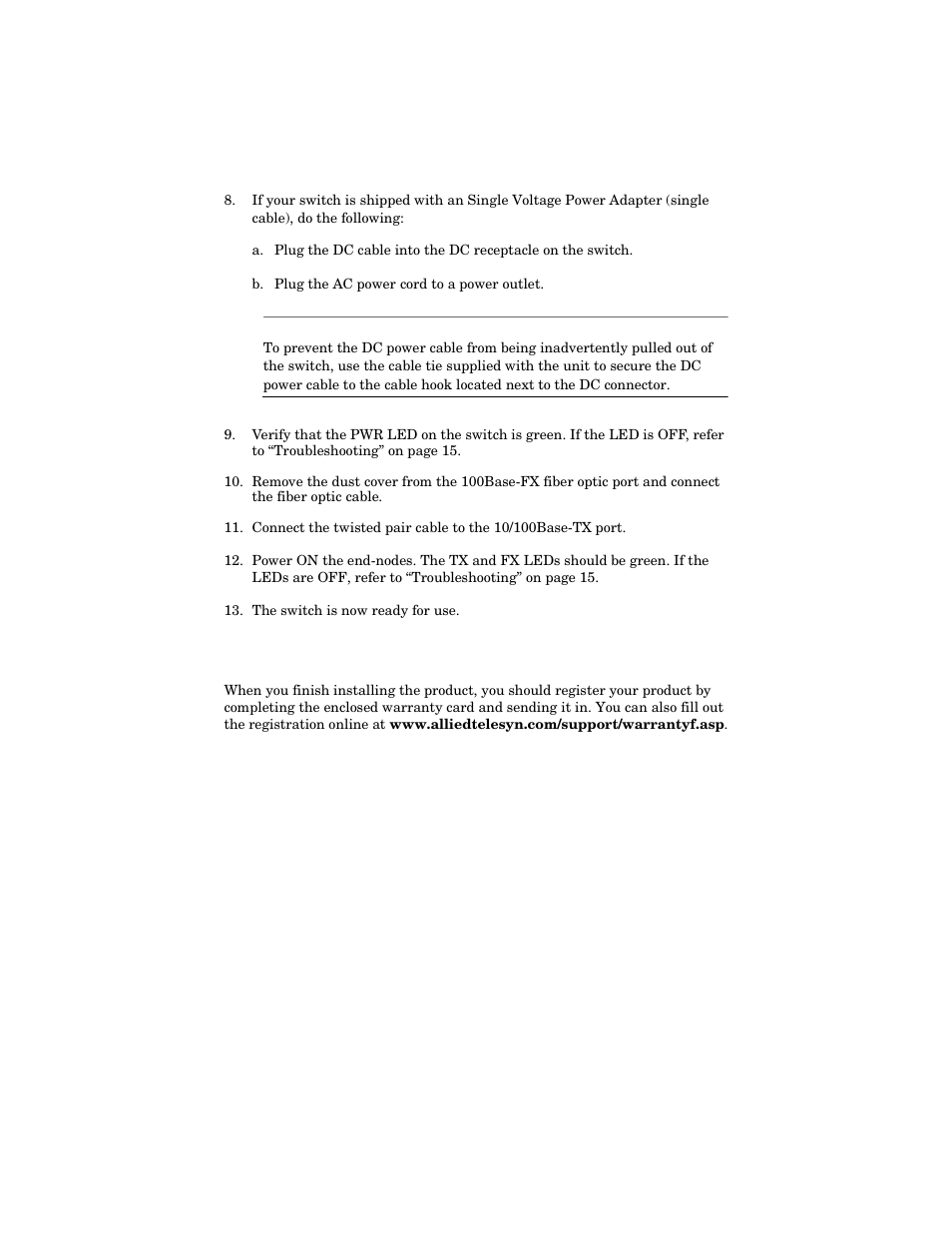 Warranty registration | Allied Telesis AT-FS217 User Manual | Page 23 / 44