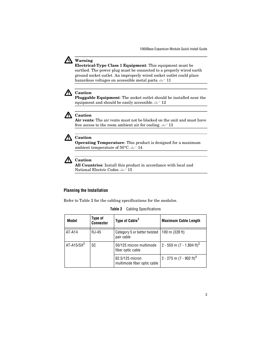 Planning the installation | Allied Telesis AT-A24/SX, LX User Manual | Page 13 / 36